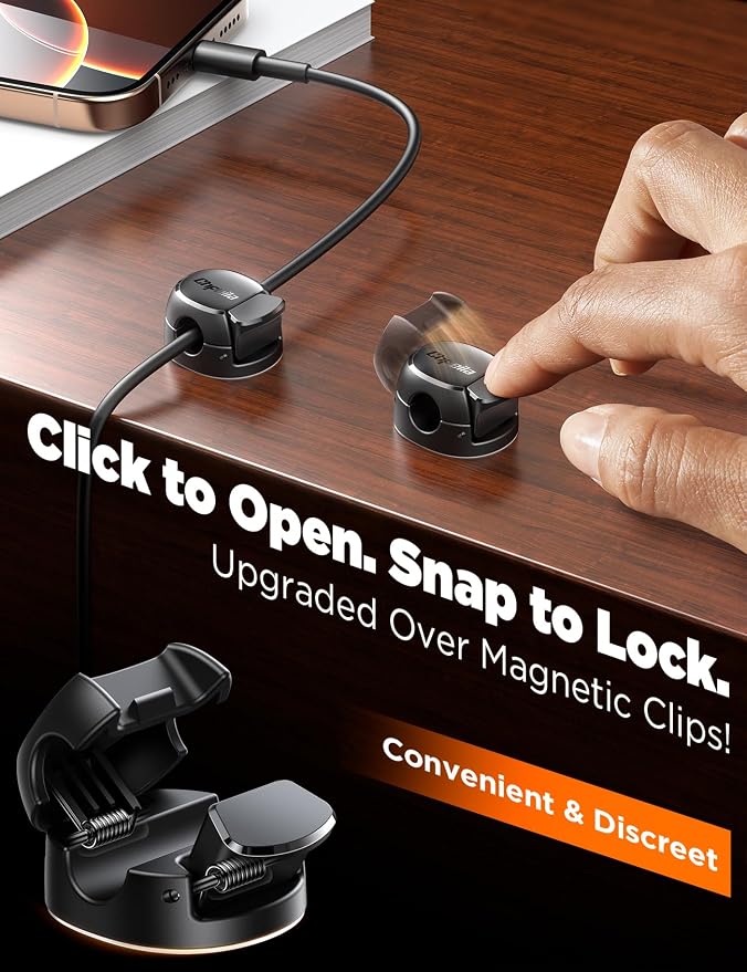 8-Pack Cable Clips, Dorm Room Essentials, Quick-Lock Cord Organizer, Cord Holder - Image 2