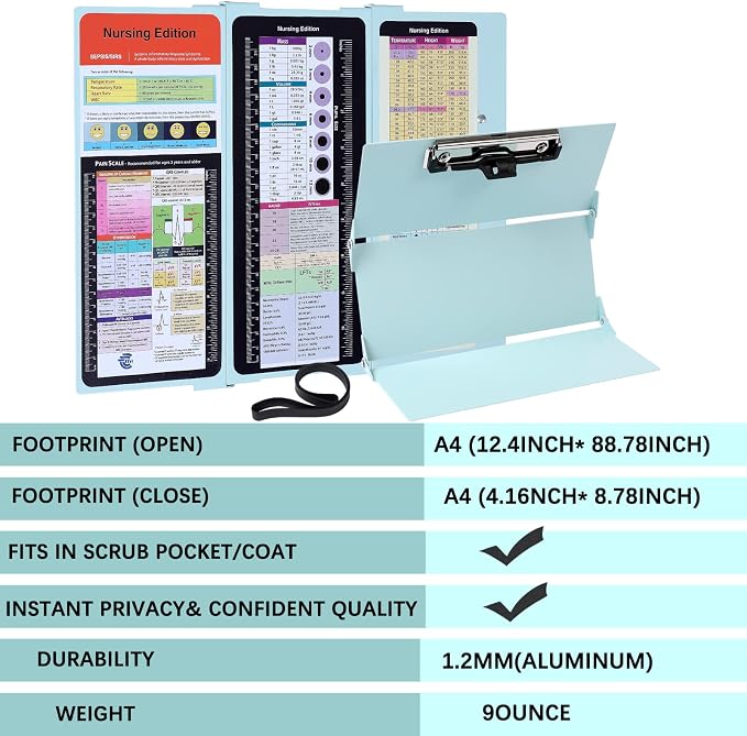 Nursing Clipboard Foldable Pocket Size-Nursing Edition Cheat Sheets Aluminum 3 - Image 9