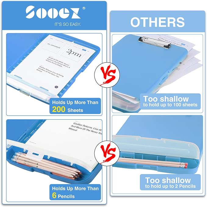 Sooez Clipboard with Storage, Clip Board 8.5 x 11 with Pen Holder, Plastic - Image 3