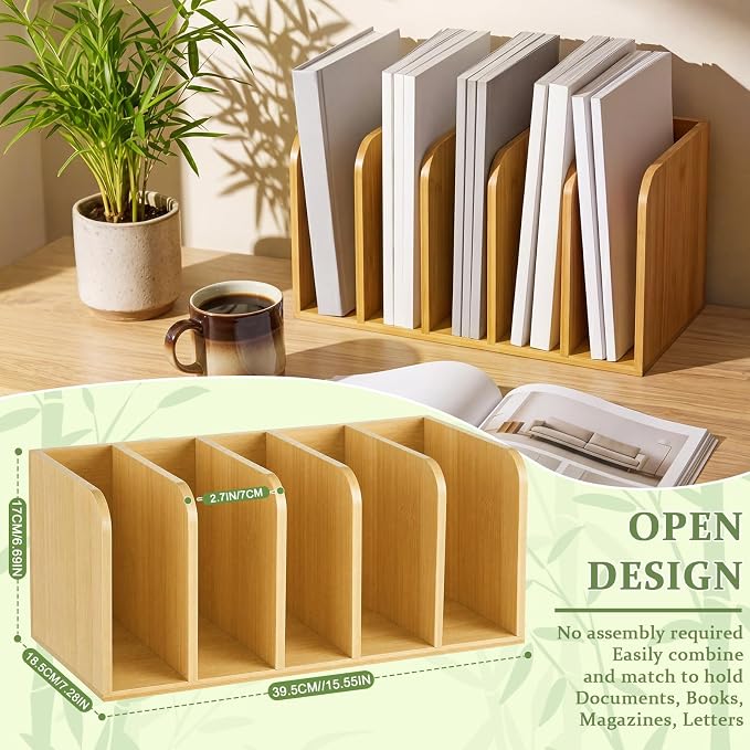 Novabright 5-Slot Bamboo Wooden Magazine File Holder Desk Organizer, 5 Vertical - Image 2