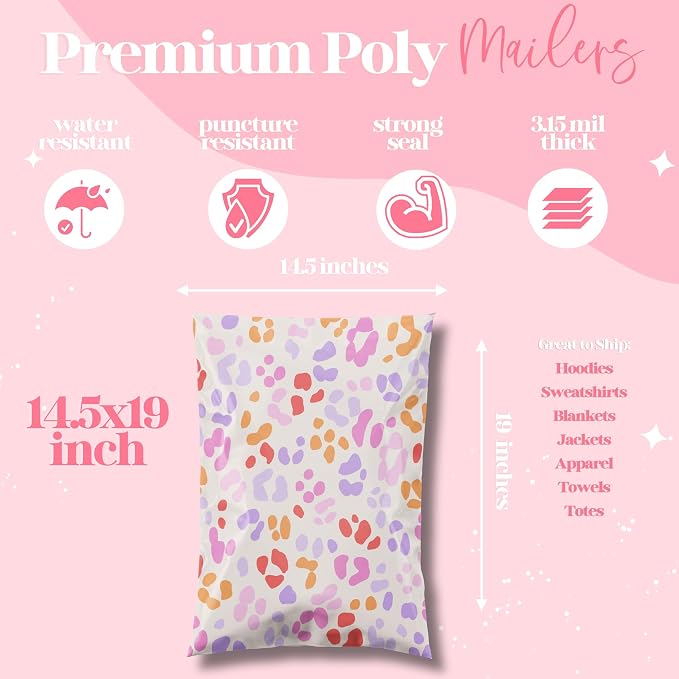 Pretty Package Store Poly Mailer 14.5x19, Preppy Leopard, 100 Pack | Heavy Duty - Image 3