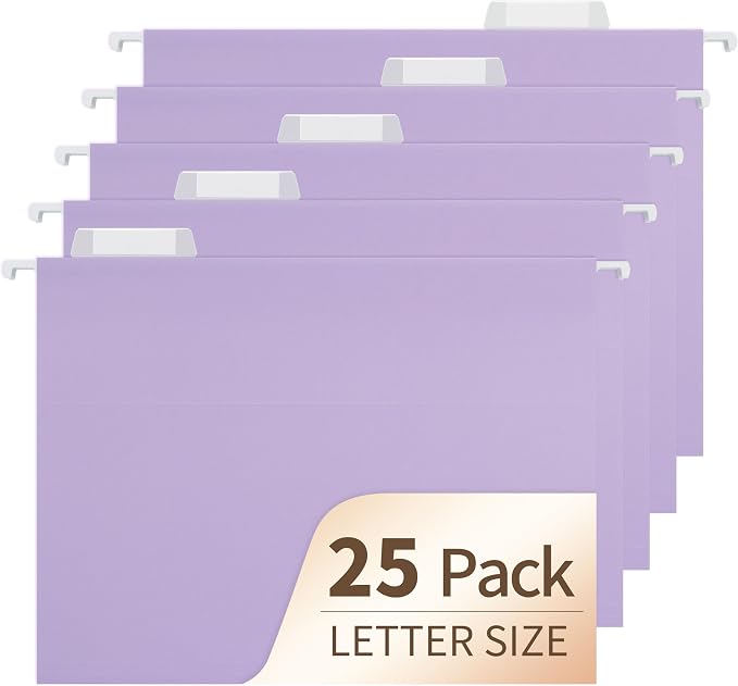 Light Purple Hanging File Folders, 25 Pack Letter Size File Folders by fwipiyo