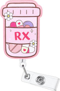 Pink RX Funny Nurse Badge Reel, Cute Medical Bottle Flower Retractable ID Card by Unknown