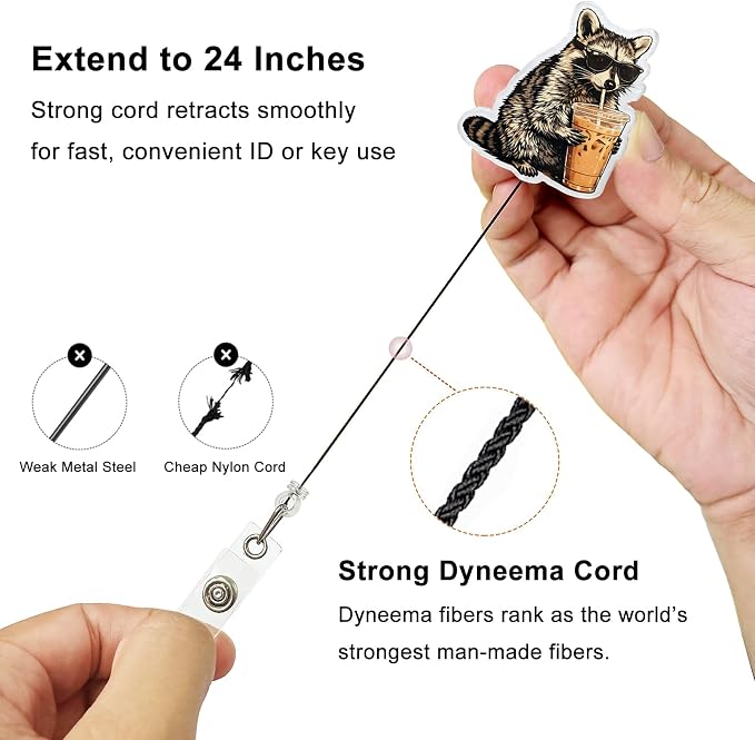 Funny Raccoon Drinking Coffee Badge Reel, Cool Animal Badge Holder - Image 3