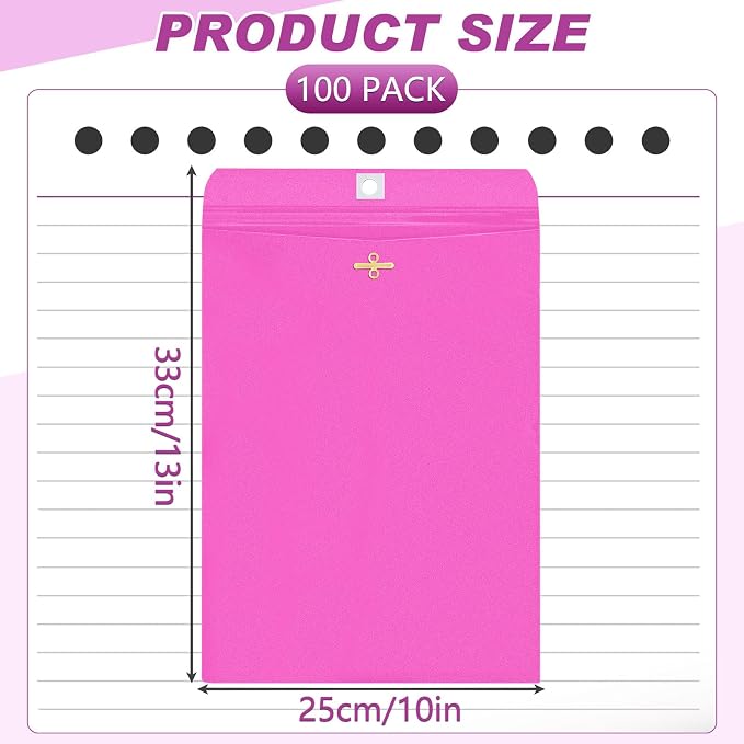 Geyee 100 Pcs Clasp Manilla Envelopes 10 x 13 Inch Gummed Colored Envelopes - Image 2
