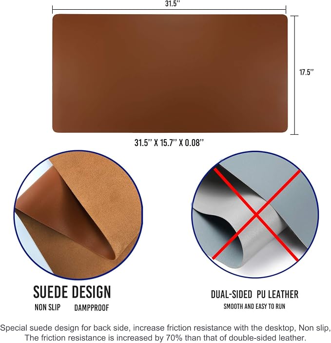 Aothia Leather Desk Pad Protector, Mouse Pad, Office Desk Mat, Non-Slip PU - Image 4