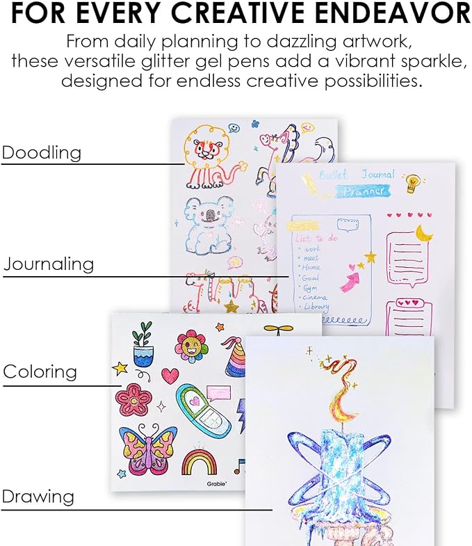 Grabie Set of 42 Glitter Gel Pens Set, 1.0mm Fine Tip Gel Pens - Image 4