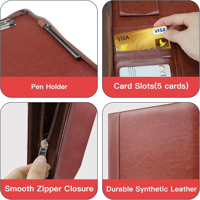 Zippered Portfolio Organizer, WRIYES Leather Padfolio - Image 5
