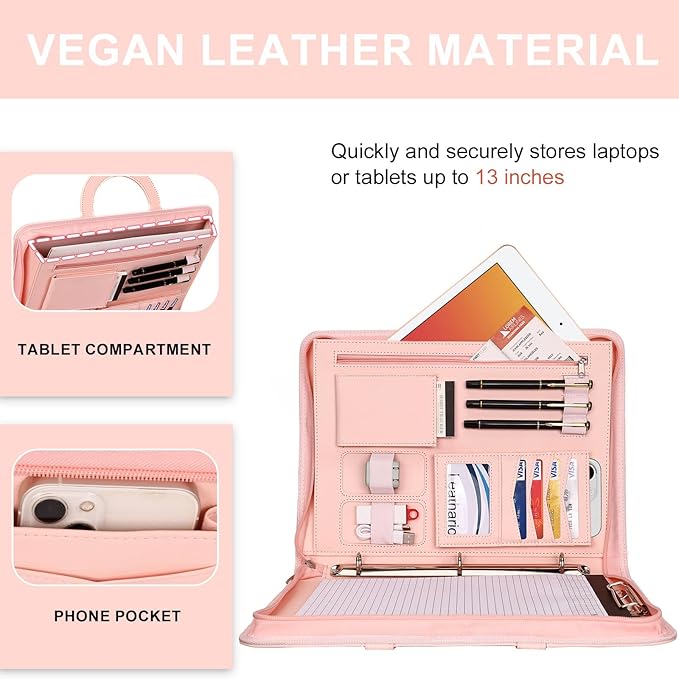 Leathario Portfolio Binder, Includes 5 Folder Index Dividers, 13 Inch Tablets - Image 3