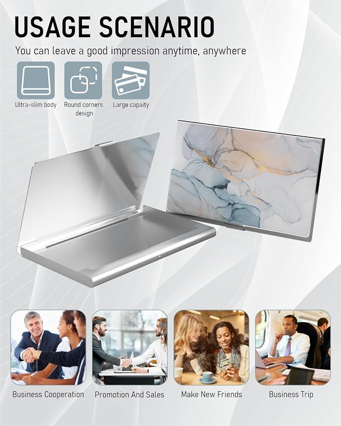 Business Card Metal Slim Organizer, Professional Stainless Steel Square Pocket - Image 6