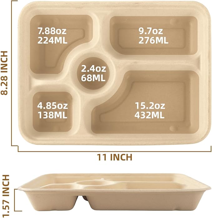 60Pack 5 Compartment Disposable Paper Plates - Image 3