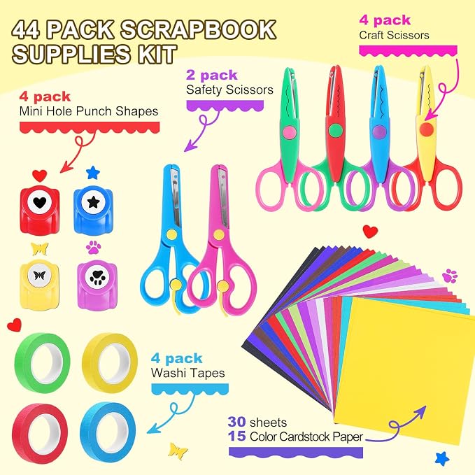 UCEC 44 Pack Scrapbook Supplies Kit, Craft Scissors Decorative Edge, Safety - Image 2