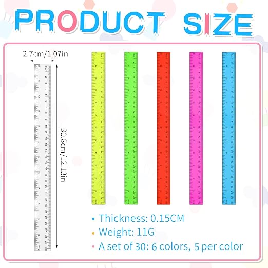Zonon 30 Pcs Clear Plastic Rulers Bulk 12 Inch Ruler - Image 3