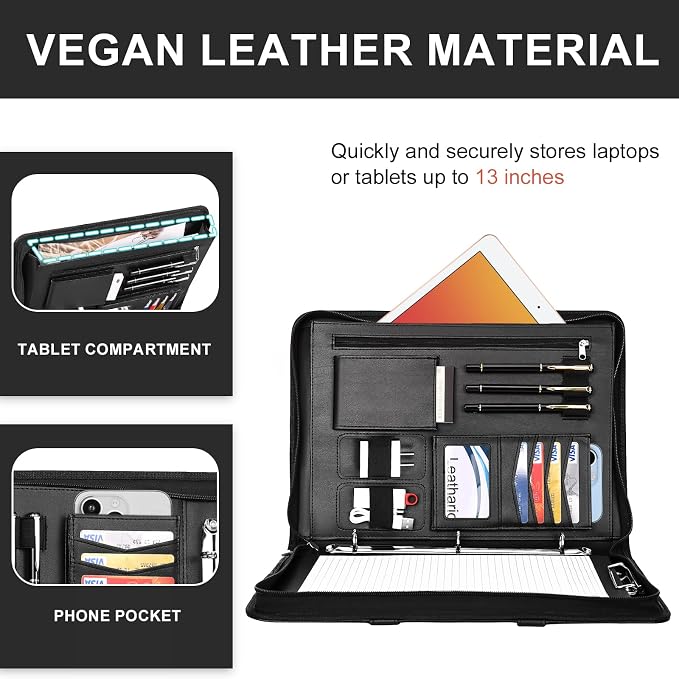 Leathario Portfolio Binder, Includes 5 Folder Index Dividers, 1 Hole Punch - Image 7