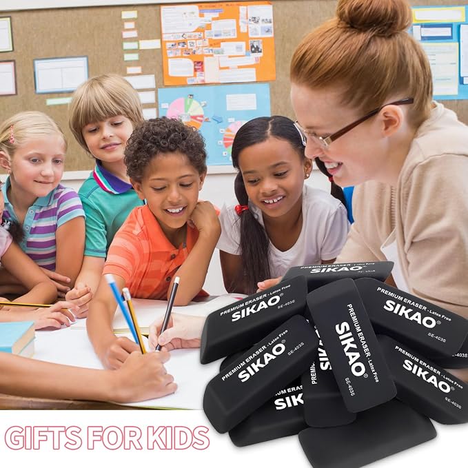 Black Erasers, 6 Pack Block Pencil Erasers | Latex-Free & Smudge-Free Beveled - Image 7