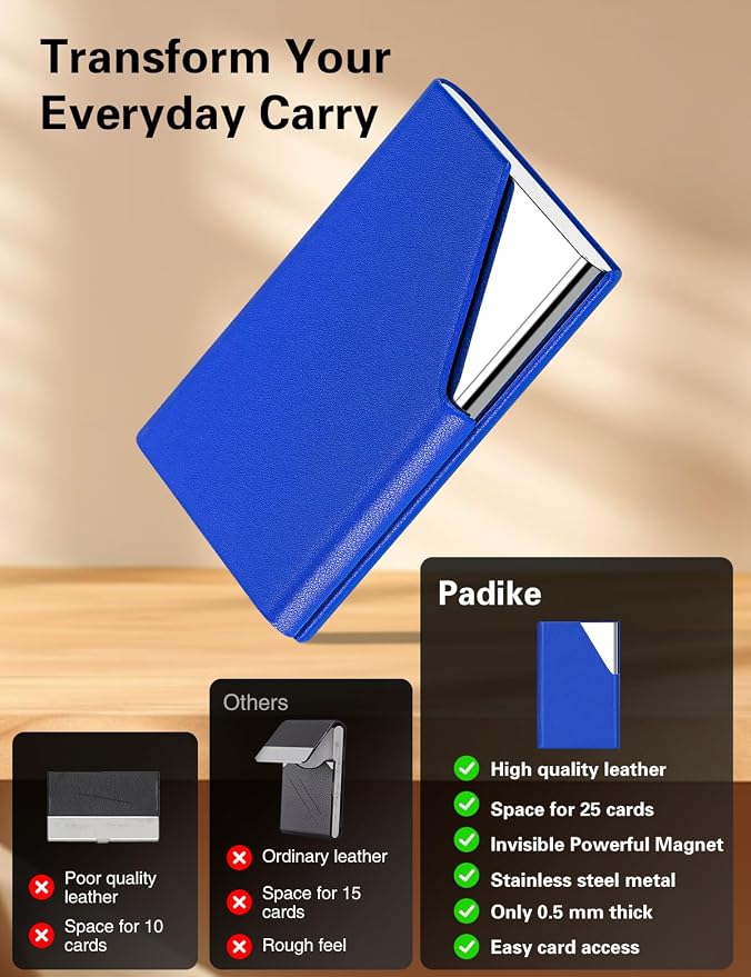 Padike Business Card Holder, Upgraded Leather Business Card Case Pocket Card - Image 2