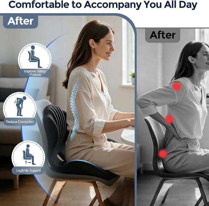 Seat Cushion for Office Chair and Car, L-Shaped Ergonomic Seat Cushions - Image 4