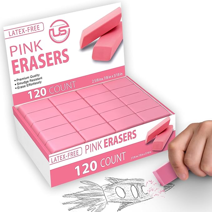 Pink Erasers, Latex Free Pink Pearl Erasers by UltimateStationery
