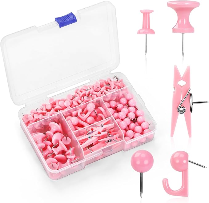 240Pcs Pink Thumb Tacks, 5 Style Cute Push Pins, Decorative Push Pins by GOOLADA