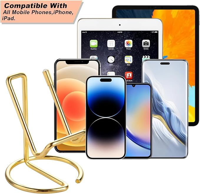 ROPOSY Cell Phone Stand for Desk, Cute Metal Gold Cell Phone Stand Holder Desk - Image 2