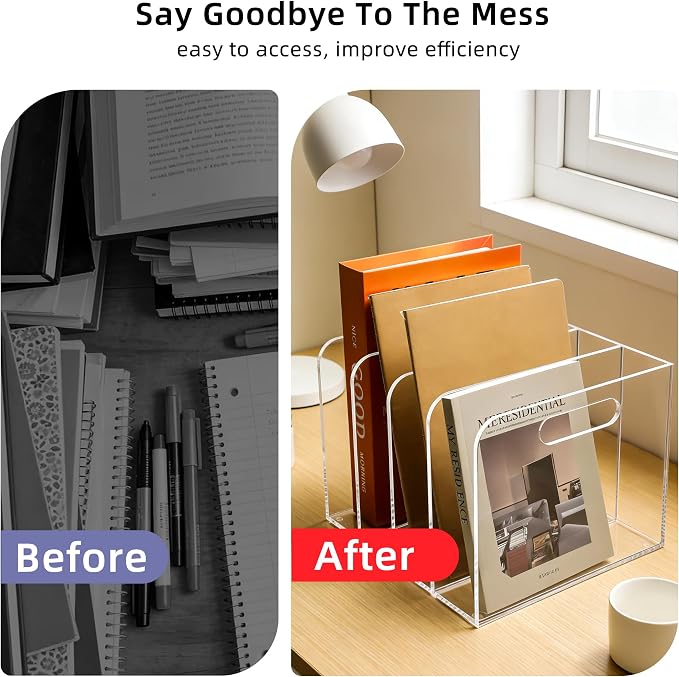 4 Vertical Compartments Clear Acrylic Magazine & File Holder – Multipurpose - Image 8