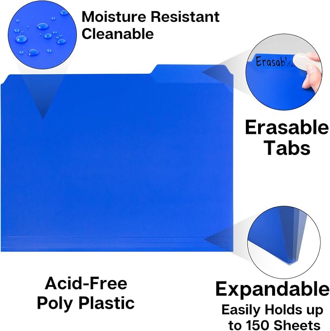 Dunwell Plastic Colored File Folders, Colorful 1/3 Tab Filing Folders - Image 4