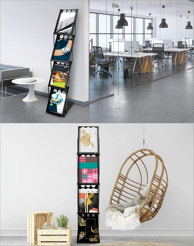 QWORK Magazine Brochure Display Rack Stand, 4 Pocket Foldable Literature - Image 3