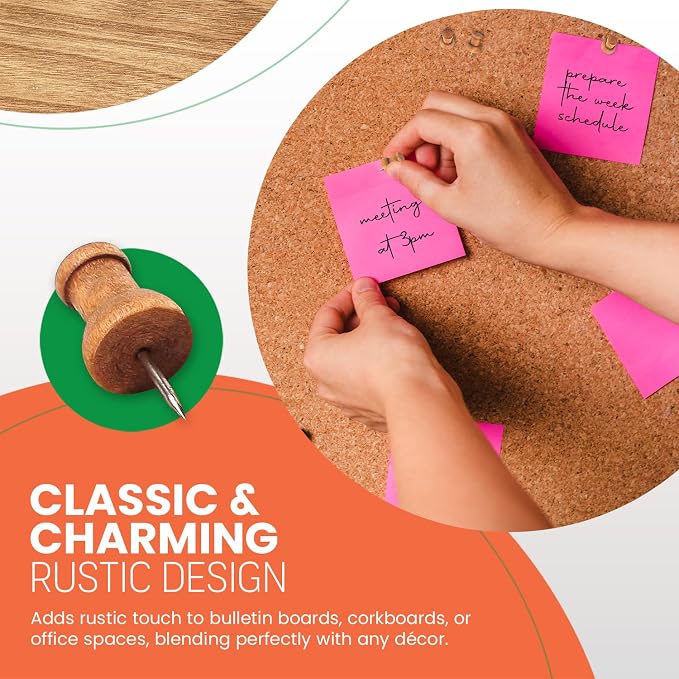 Wood Push Pins for Bulletin Board 100 Pcs– Wooden Decorative Push Pin- Thumb - Image 4