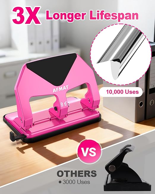 AFMAT 3 Hole Punch Heavy Duty, 50-Sheet Three Hole Punch, 50% Reduced Effort - Image 4