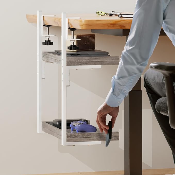 Clamp On Desk Shelf 2-Tier, Wood Shelving Unit - Image 6