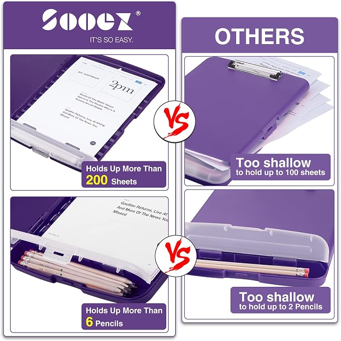 Sooez Clipboard with Storage, Clip Board 8.5 x 11 with Pen Holder, Plastic - Image 3