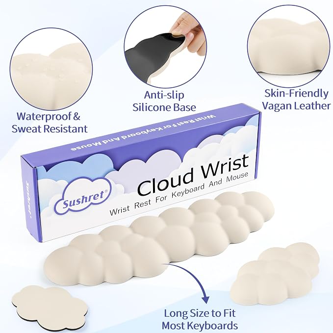 Sushret Cloud Wrist Rest Keyboard, Cloud Keyboard Wrist Pad Set - Image 5