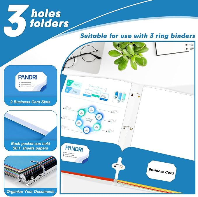 Two Pocket Portfolio Folders, PANDRI 60 Pack 3 Hole Punched 2 Pocket Folders - Image 4