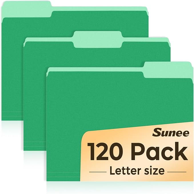 SUNEE File Folders, 120 Pack Manilla Folders 8.5 x 11, Colored File Folders by SUNEE