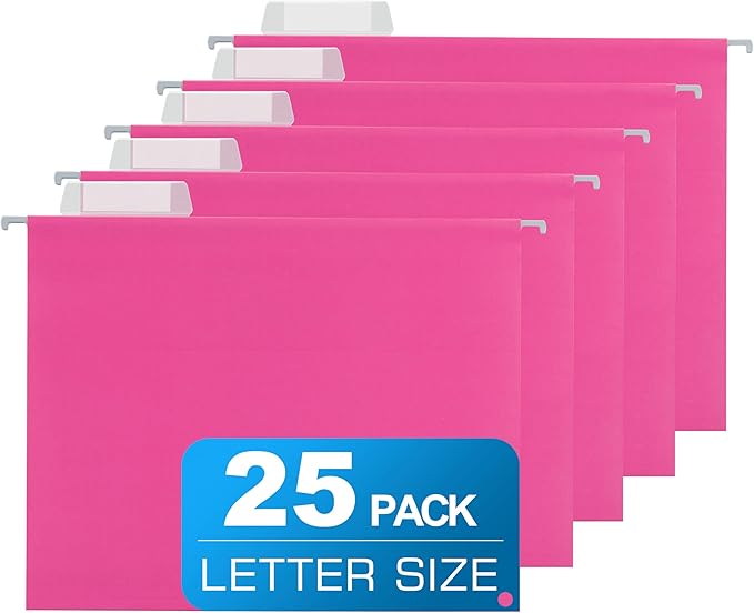 25 Packs Hanging File Folders Pink, Letter Size 8.5x11, Hanging File Folders by Unknown