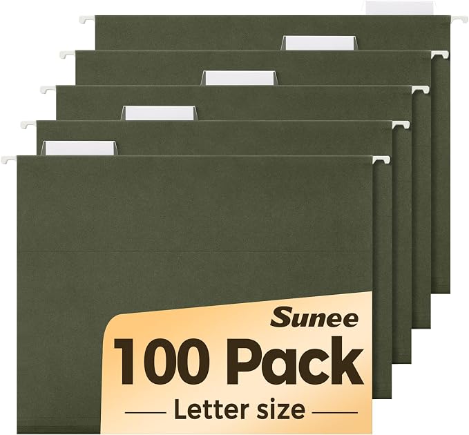 SUNEE Hanging File Folders, 100 Pack Reinforced Hang Folders Letter Size by SUNEE