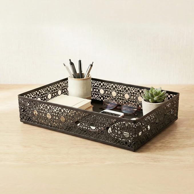 Desk Drawer Organizer, A4 Large Metal Mesh Desk Organizer Tray, Carved Hollow - Image 6