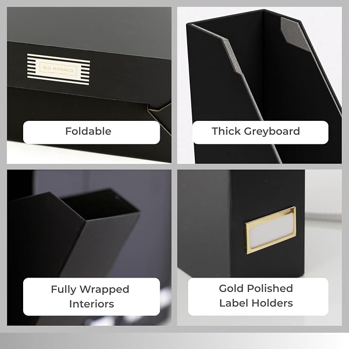 BLU MONACO | Cardboard Magazine File Holder Set of 6 Black | Vertical Magazine - Image 8