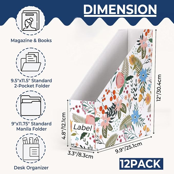 EXYGLO 12 Pack Magazine File Holder, Cardboard Magazine Rack - Image 2