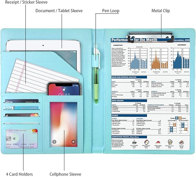 Padfolio Clipboard Folder Portfolio, Marble Leather Storage Clipboard - Image 3