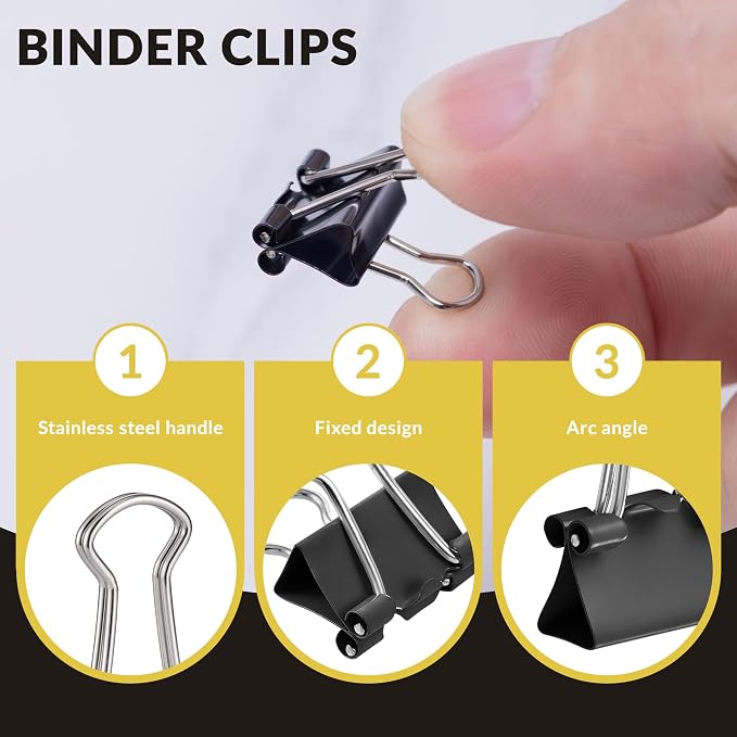 90 Count Binder Clips Assorted Sizes, Paper Binder Clips, Metal Paper Clamps - Image 4