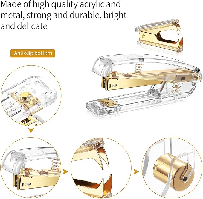 Office Supplies Set Desk Accessory Kit, Acrylic Stapler Set Staple Remover - Image 3