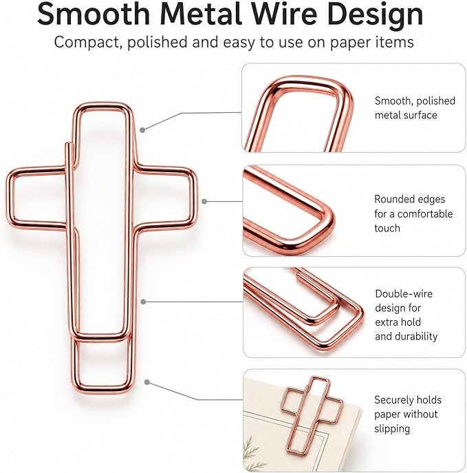 60 Pack Cross Paper Clips, Metal Cross Shaped Bookmarks - Image 4