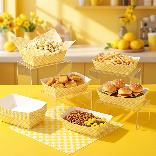 Geosar 100 Pcs Gingham Party Supply Disposable Paper Food Tray Bulk Disposable - Image 5