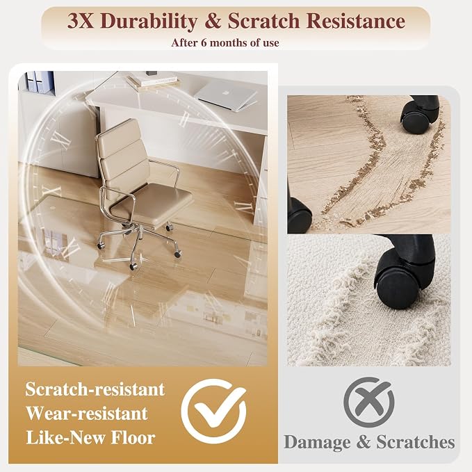 Tempered Glass Chair Mat, 4 Non‑Slip Pads, Noise-Free Gliding Shatterproof - Image 3