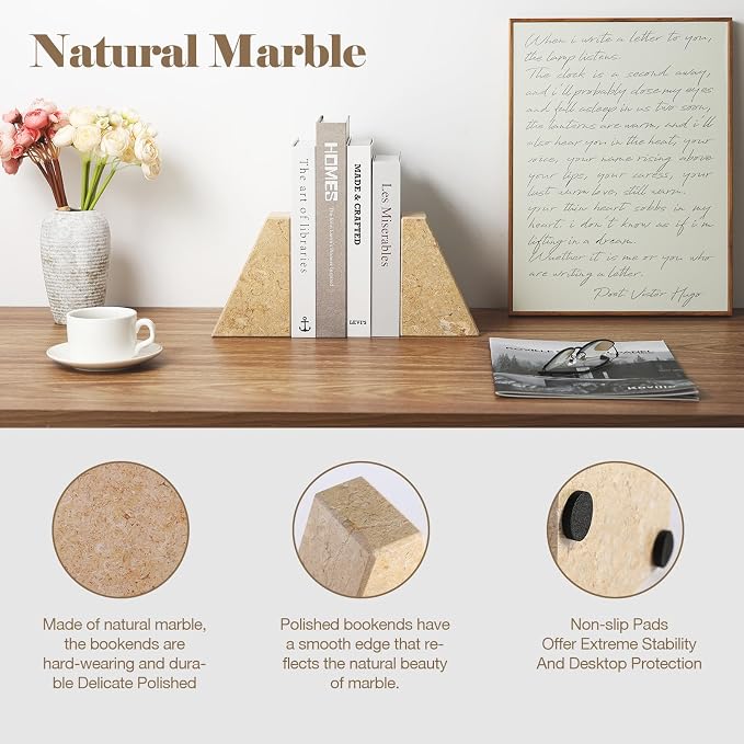 Karibiber Marble Bookend for Heavy Books, Decorative Bookends for Shelves - Image 2