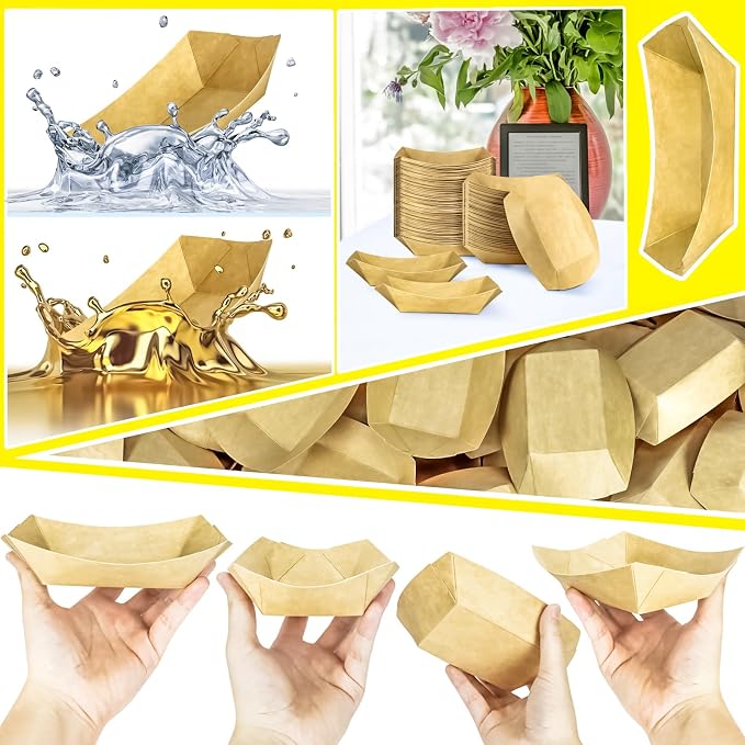 200 Pack 2lb Kraft Paper Food Trays Disposable Paper Boats, Heavy-Duty Food - Image 4