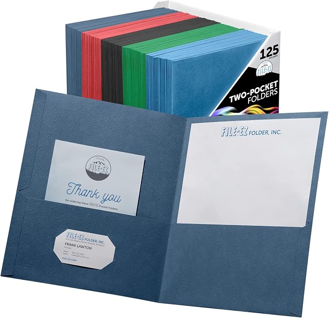FILE-EZ Two-Pocket Folders, Textured Paper, Letter Size by FILE-EZ