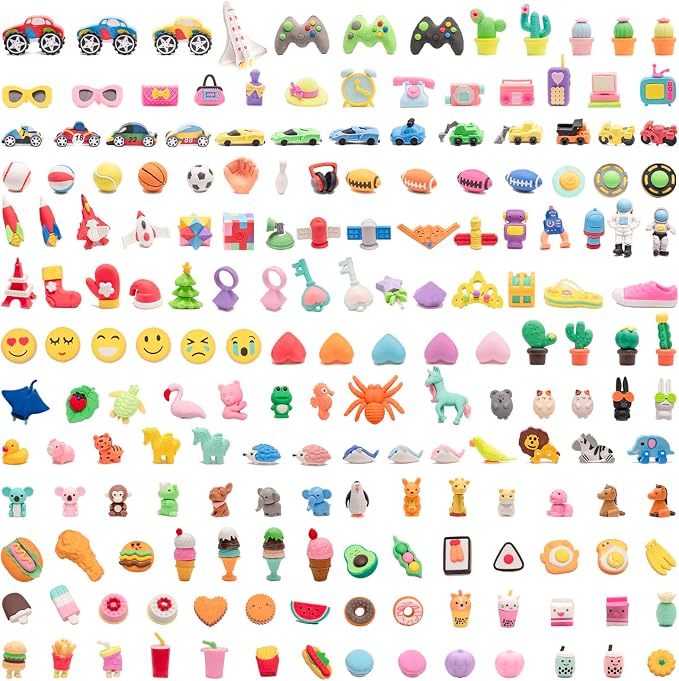 182pcs 3D Cute Kids Erasers, Random Desktop Pet Toys Gifts, Classroom Rewards by CLOCKKING