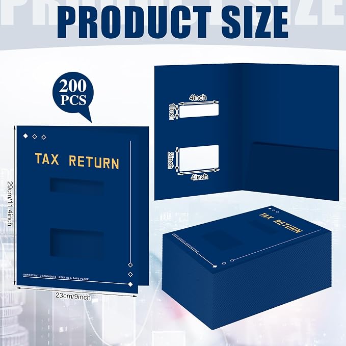 Mooliwe 200 Pcs Blue Tax Return Folders Bulk 9 x 11.25 Inches Income Tax - Image 2